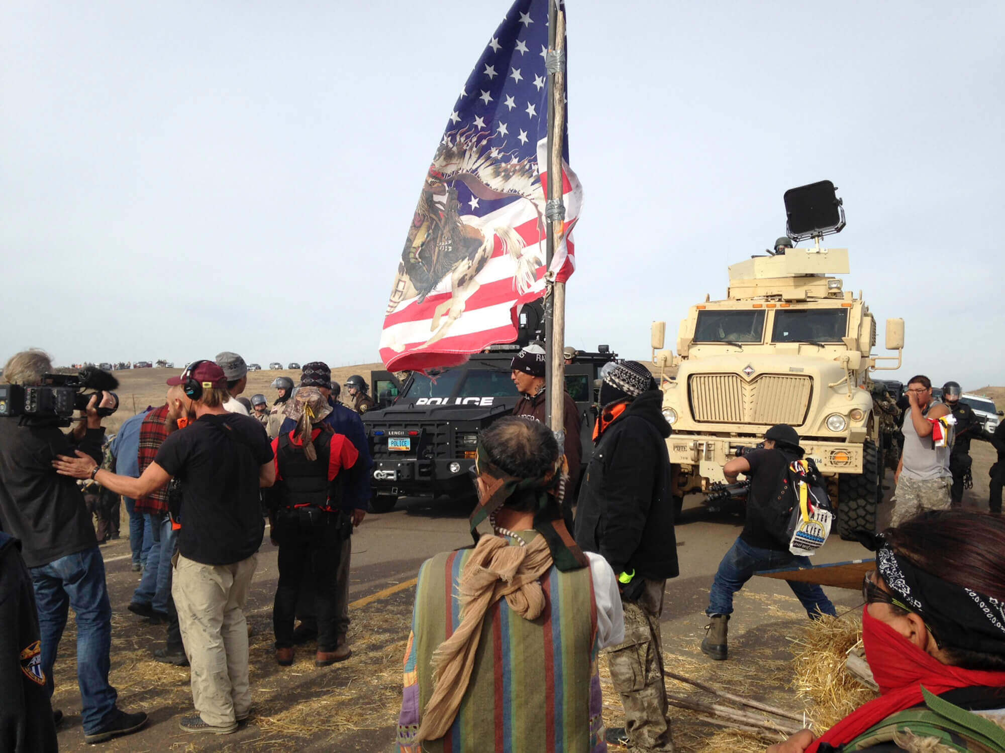 Image of protesters on private property