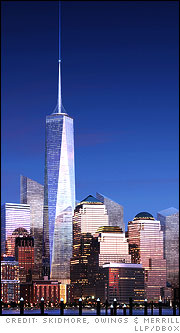 Night view of New York's Freedom Tower from the Hudson River