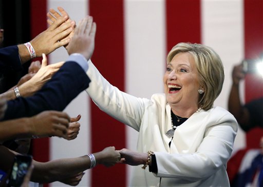 hillary clinton greeted by her supporters