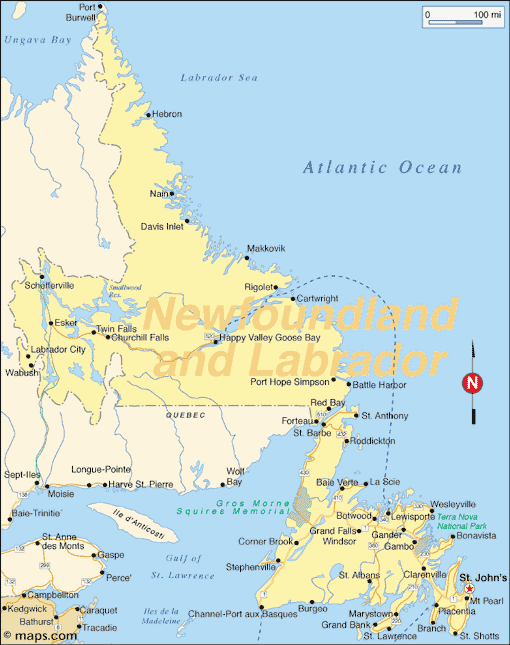 Map of Newfoundland and Labrador