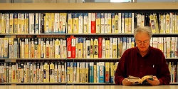 man in library