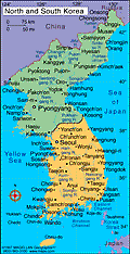 Map of North and South Korea