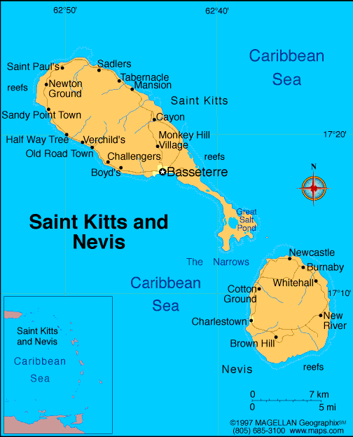 Map of Saint Kitts and Nevis