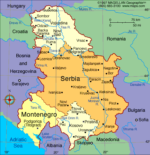 Map of Serbia and Montenegro