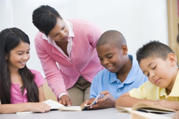 End of School Year, elementary students with teacher