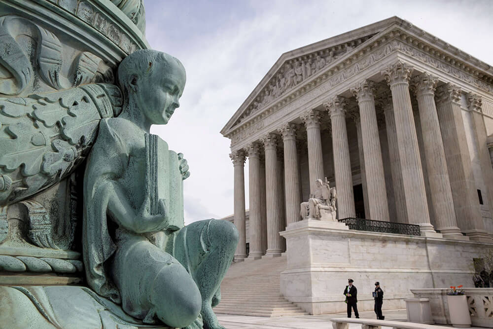 A cherub sculpture outside the Supreme Court building in Washington, D.C.