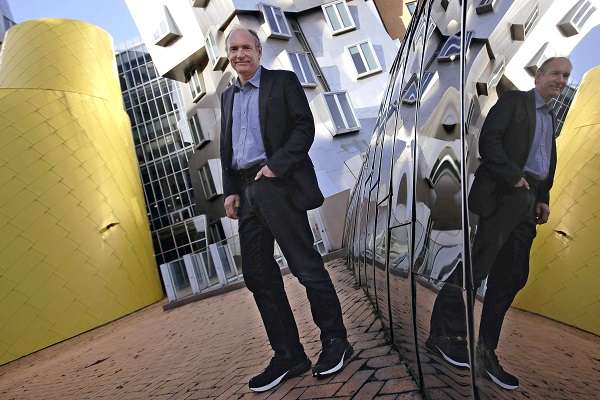 Sir Timothy Berners-Lee Stands Outside His Office at MIT