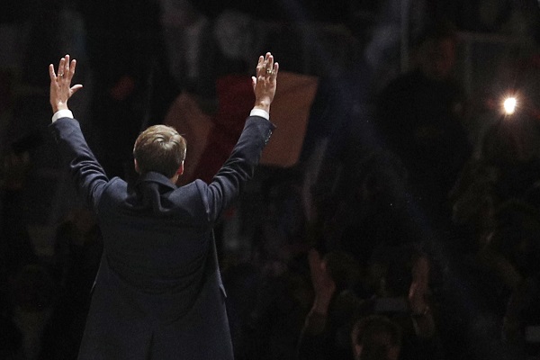 President Macron Adresses a Crowd