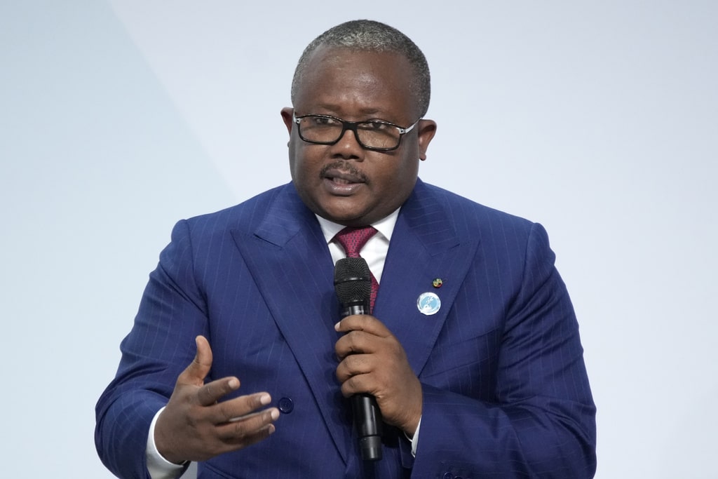 Guinea Bissau President Umaro Sissoco Embalo speaks at the Peace Forum on Nov. 11, 2022 in Paris. 