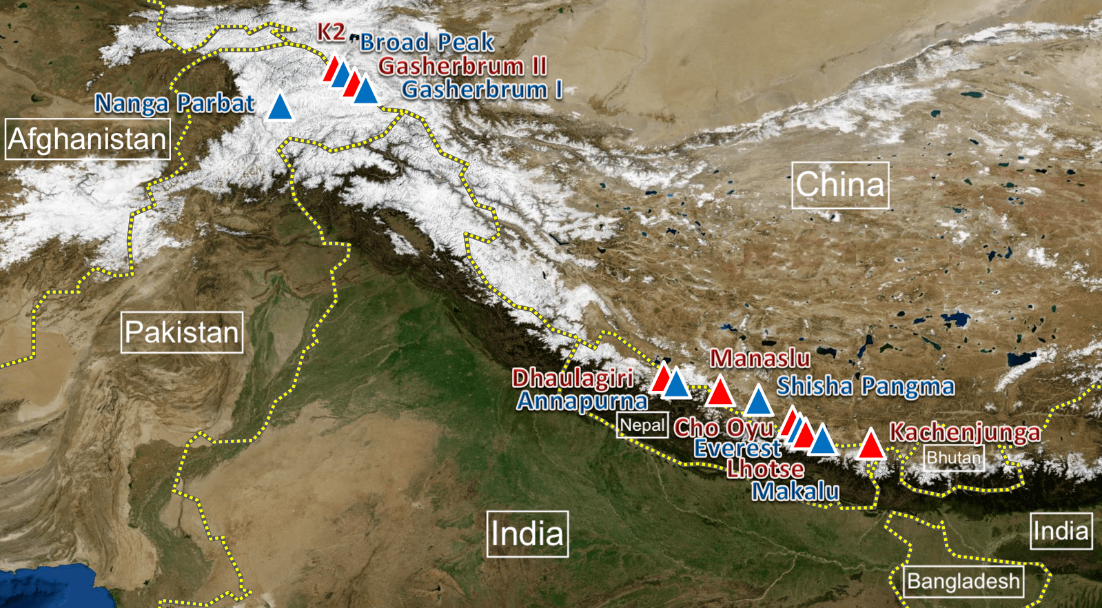 14 8000m peaks map