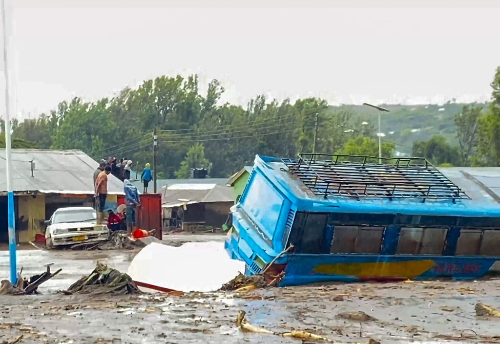 In this frame grab from video, flooded streets are seen in the town of Katesh, in Tanzania, Sunday, Dec 3, 2023.