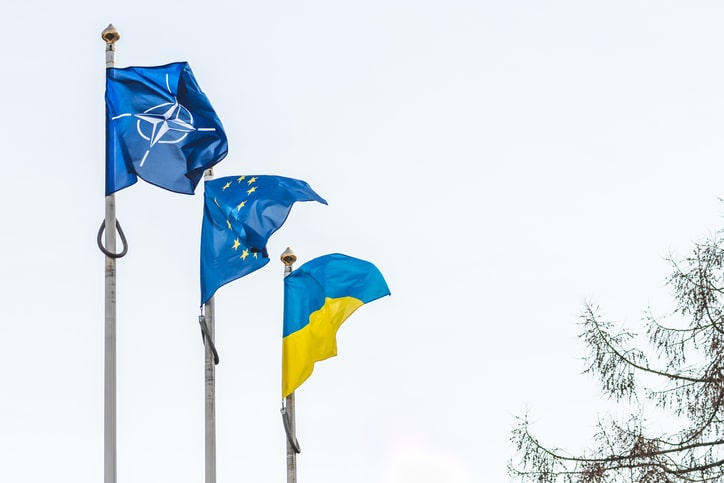 EU, NATO, and Ukraine flags