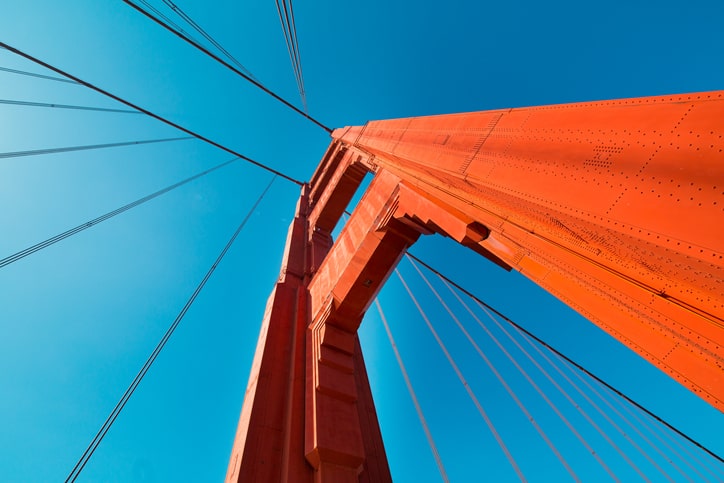 Low angle shot of the Golden Gate Bridge