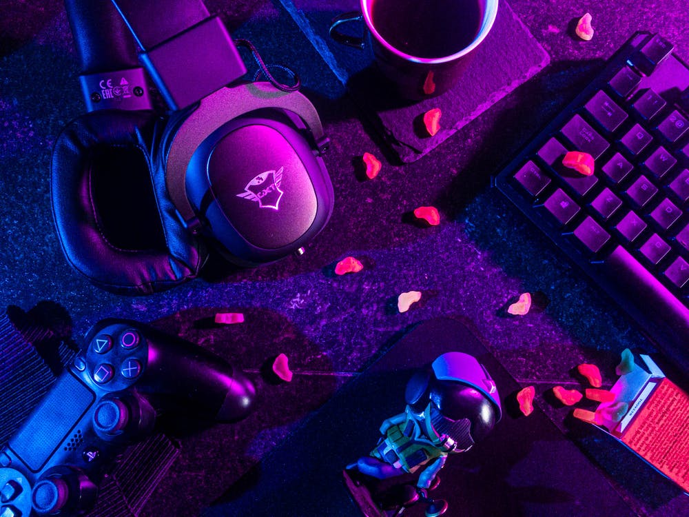 Gaming equipment in neon light