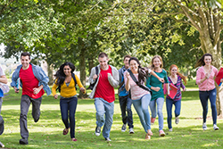 College students participating in scavenger  hunt