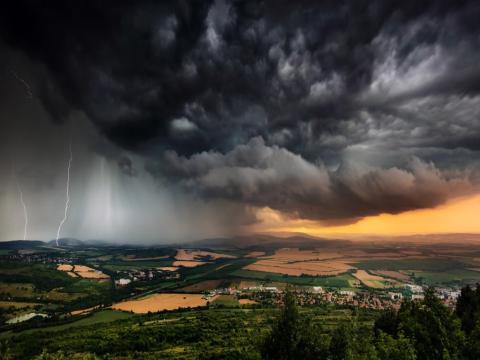 Stormy clouds over a field