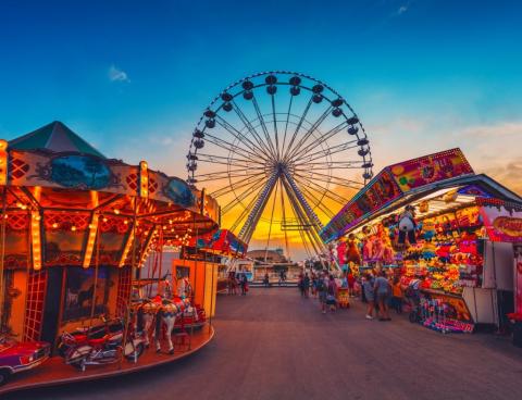 Amusement park in the evening